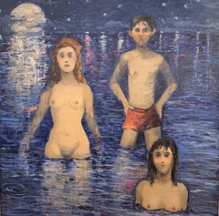 The Bay With Full Moon - Nudes Painting by Giampaolo Talani