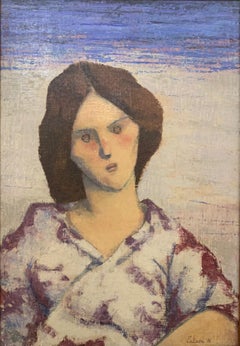 Frau am Strand – Porträtgemälde von Giampaolo Talani