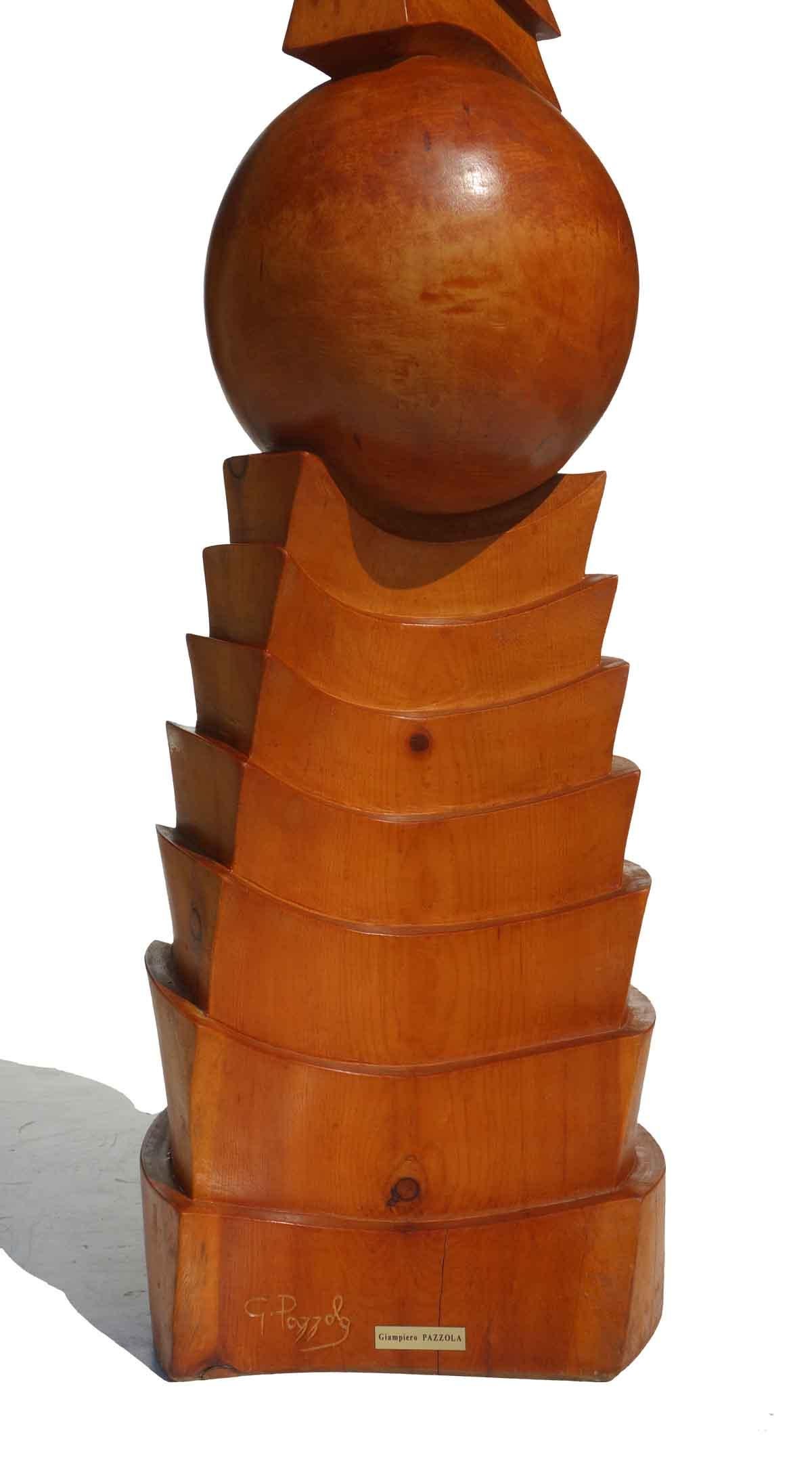 Organic Modern Giampiero Pazzola Big Wood Italian Abstract Totem Sculpture For Sale
