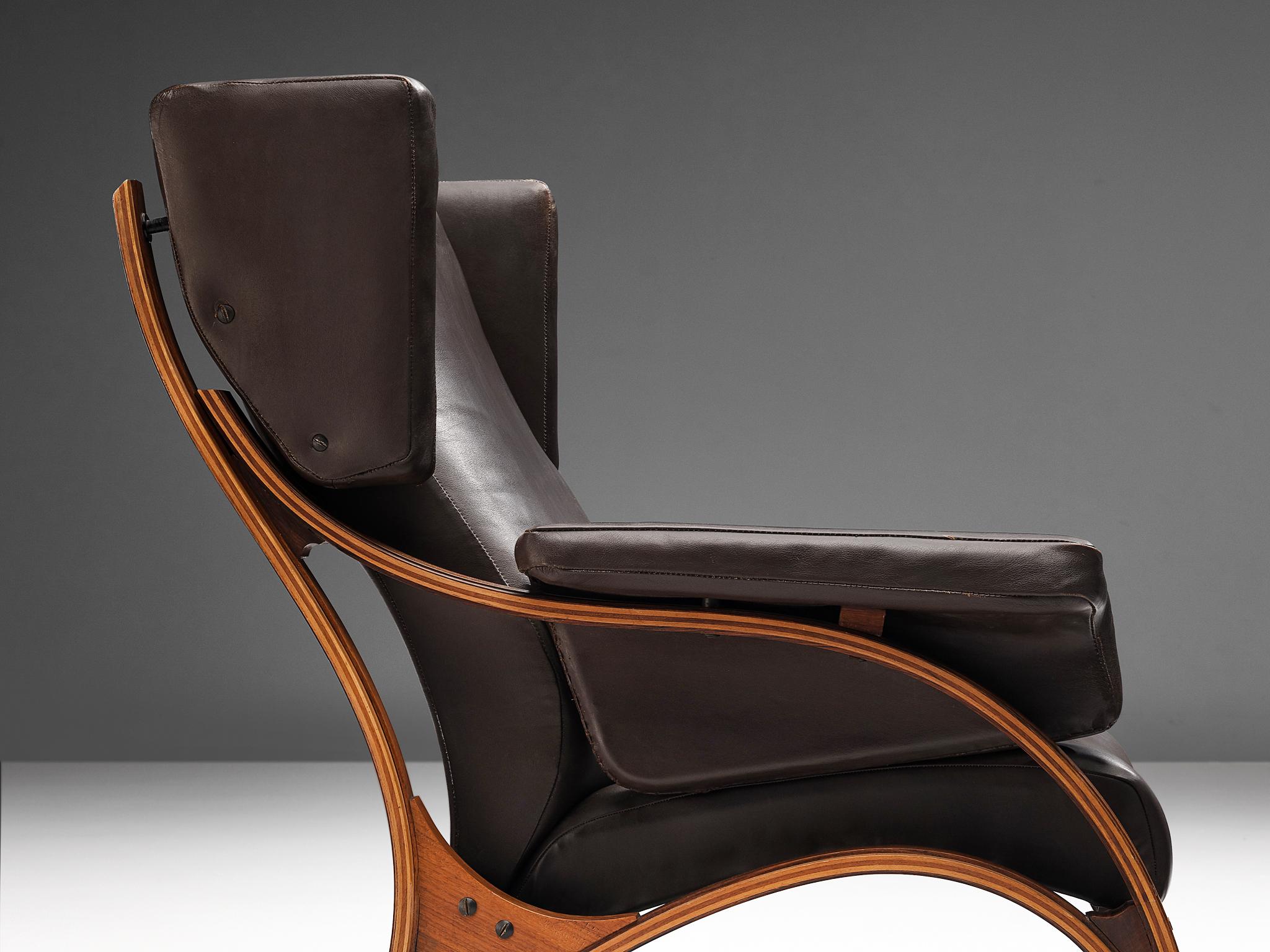 Italian Giampiero Vitelli Wingback Chair in Brown Leather For Sale