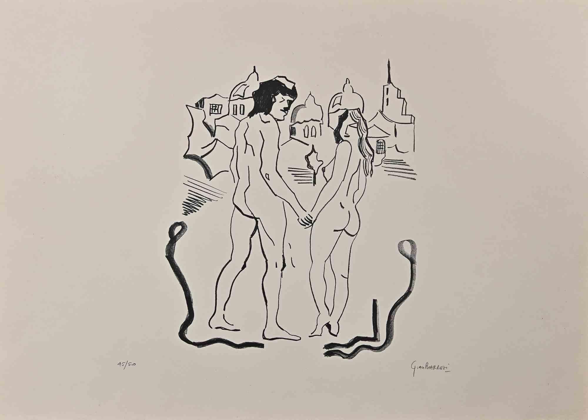 Adam and Eve is a Lithograph realized by the artist Gian Barresi in the 1980s.

Numbered on the lower left. Edition, 45/50.

Hand-signed by the artist on the lower right margin.


