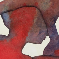 Contrasts of Love and Memory - Dancing Shiva and Eye of Horus, Red Oil Painting