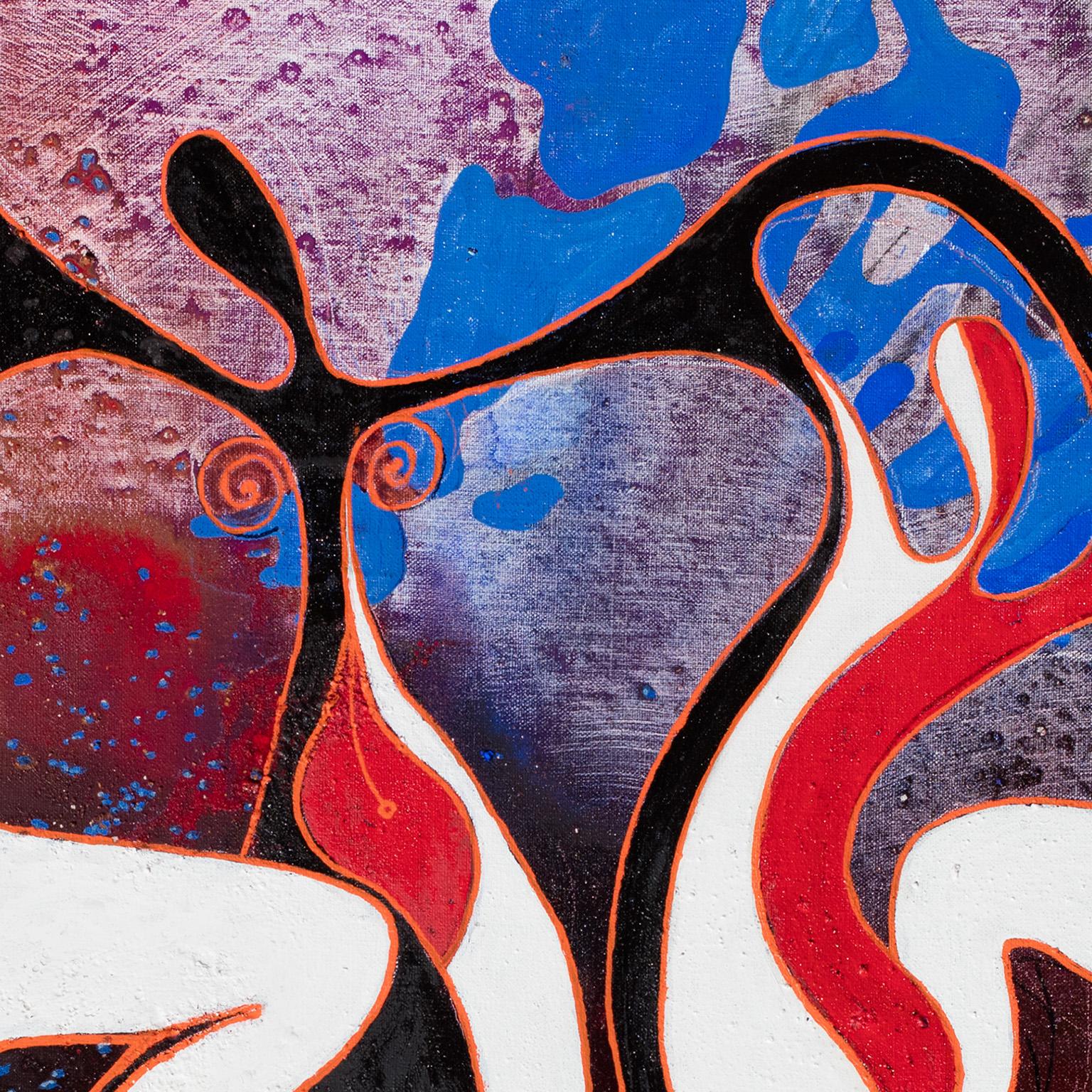 Dance Under the Moon - Dancing Figures Reminiscent of Matisse, Red and Blue - Painting by Gian Berto Vanni