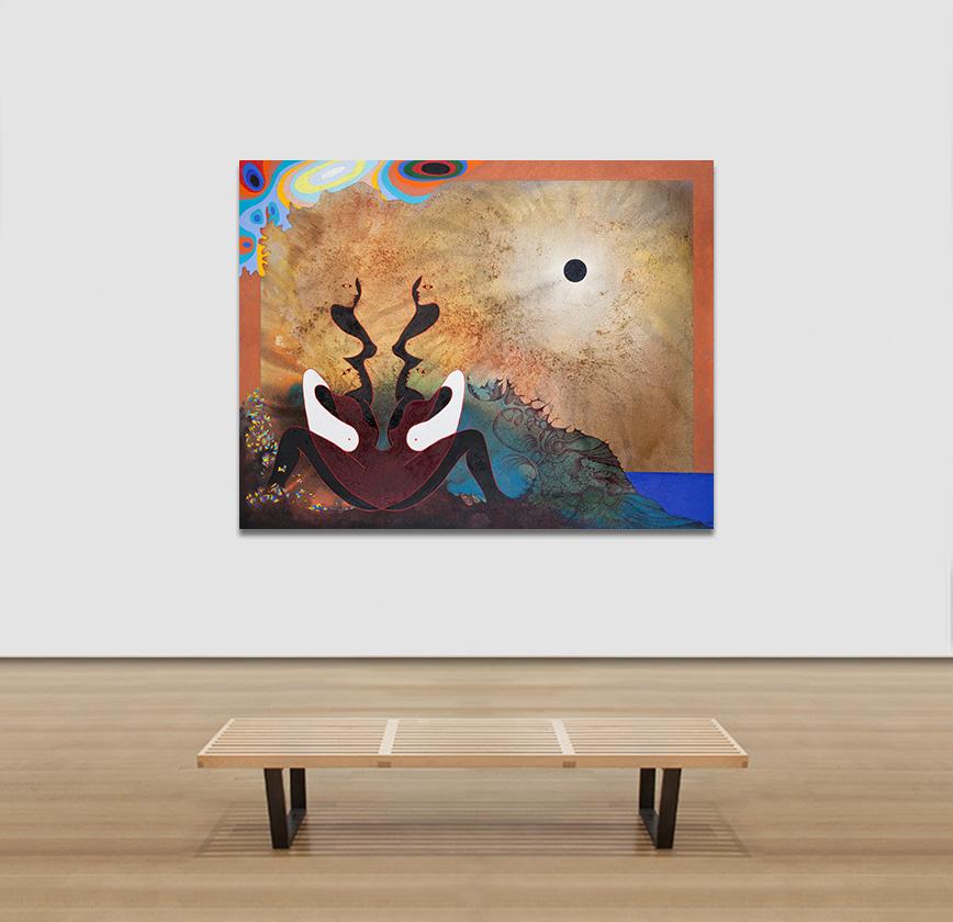 Eclipse - Painting with Female Figures and Sun Eclipse For Sale 5