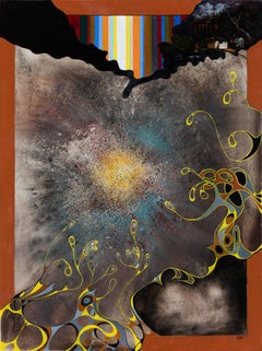 Dalla natura, visione in tre stati d'animo - Pittura ad olio surrealista di paesaggio