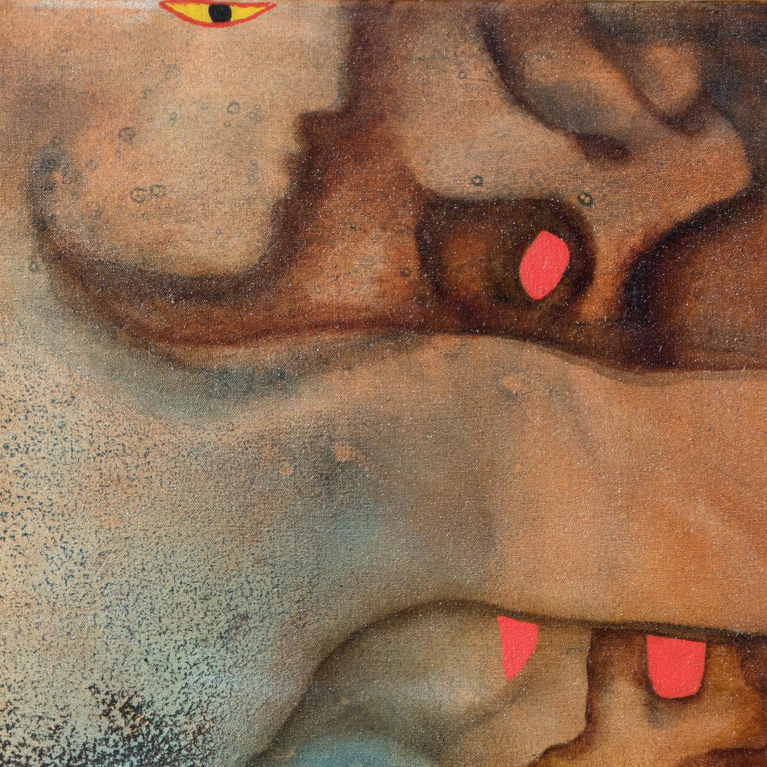 Méduse - mythologie grecque, peinture à l'huile figurative abstraite de Versus, couleur terre - Painting de Gian Berto Vanni