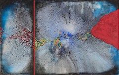 Osmosis - Blue and Red Horizontal Cosmic Oil Painting