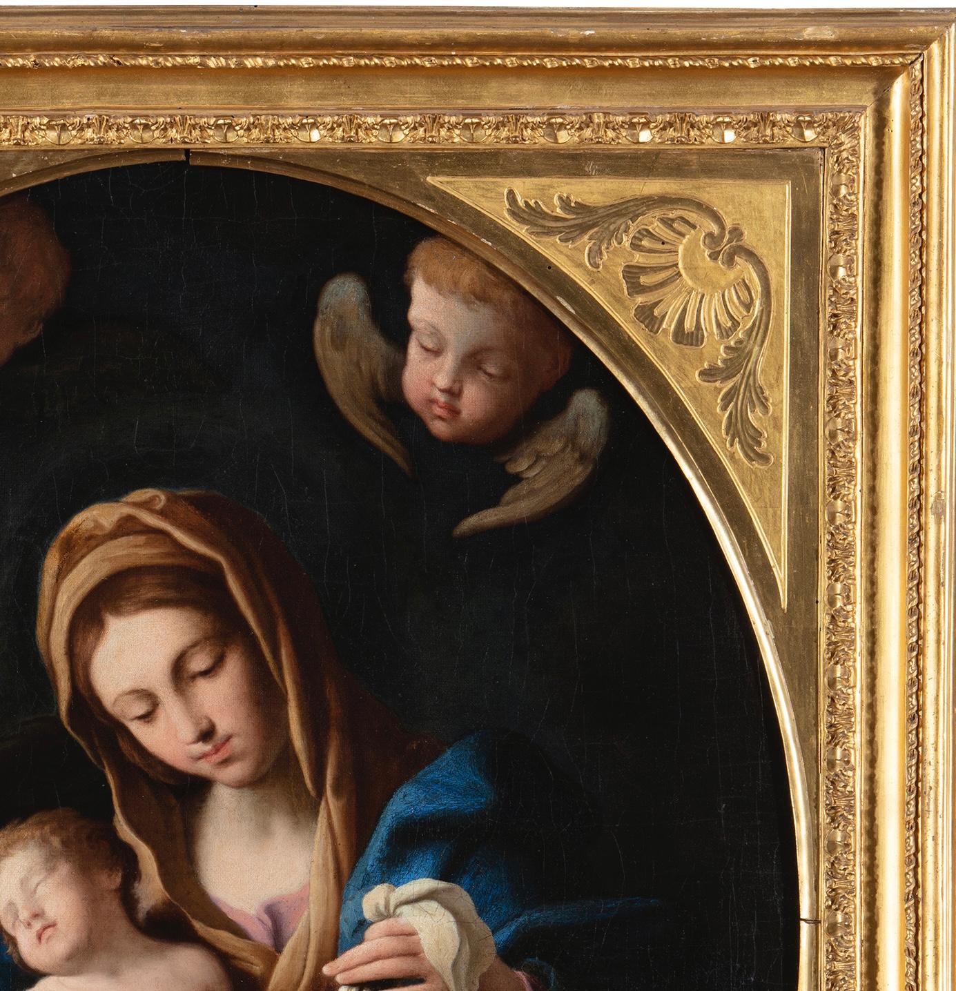 17. Jahrhundert von Cerrini, Jungfrau mit Kind und Engeln, Öl auf Leinwand – Painting von Gian Domenico Cerrini
