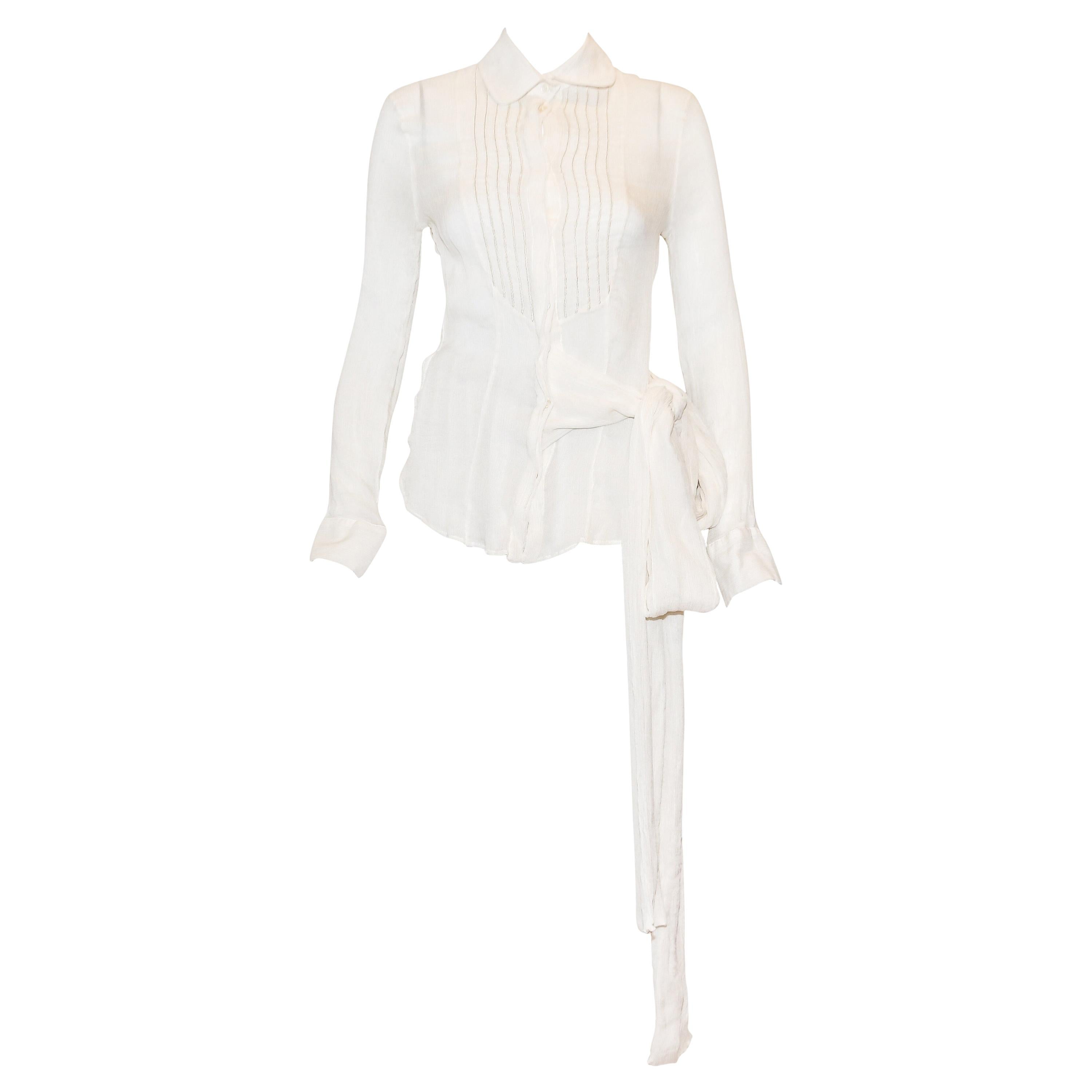 Gian Franco Ferre Ivory Silk Top With Tuxedo Pleats Front Size Large  For Sale