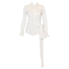 Gian Franco Ferre Ivory Silk Top With Tuxedo Pleats Front Size Large 