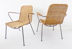 Gian Franco Legler Basket Wicker Chair, Pair, 1950s, Italian