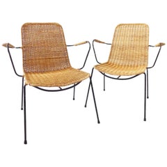 Gian Franco Legler Basket Wicker Chair, Pair, 1950s, Italian