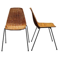 Gian Franco Legler  Paire de chaises "panier" en rotin et métal, années 1950