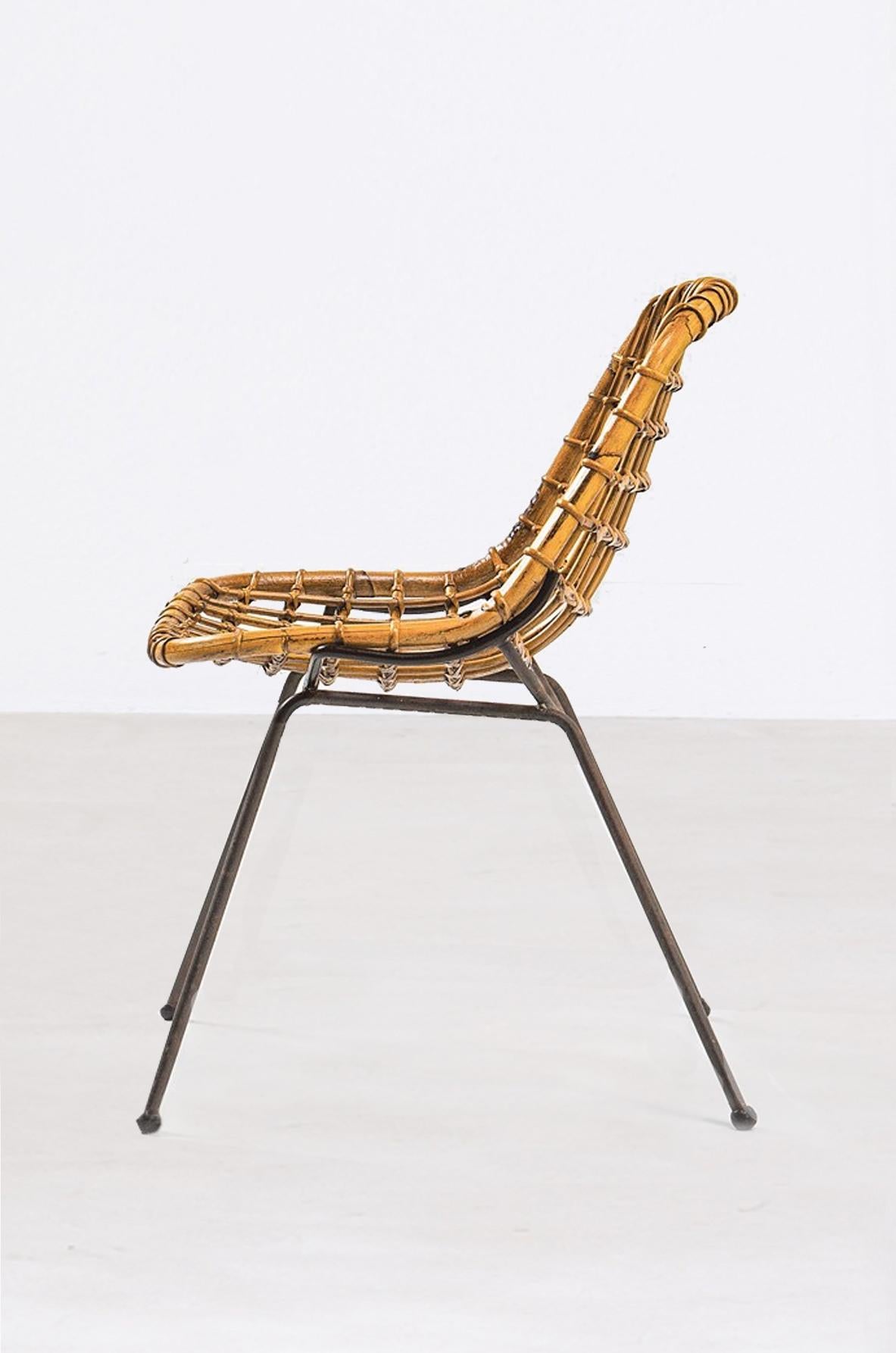 Mid-Century Modern Gian Franco Legler, Splendid Set of 8 Curved Rattan Chairs For Sale