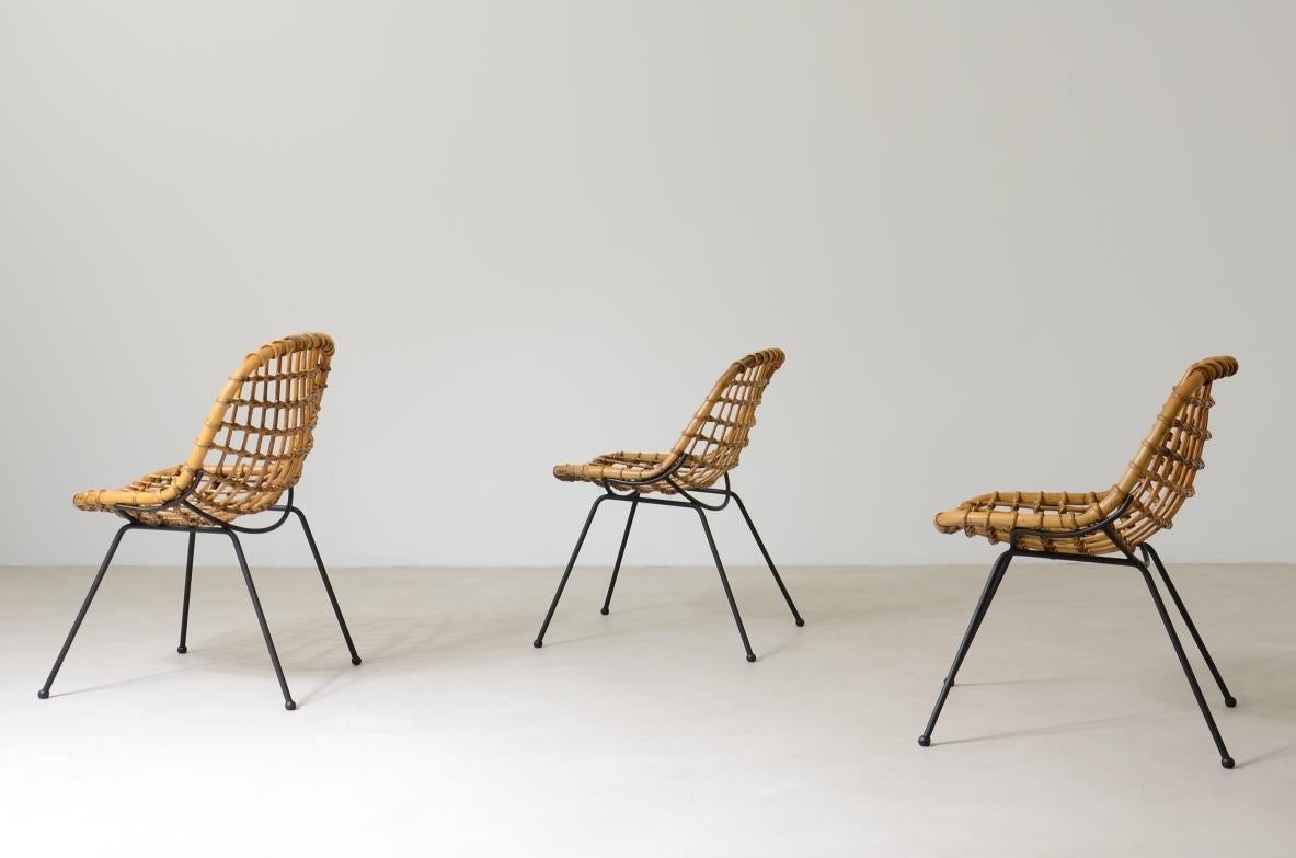 Magnifique ensemble de 8 chaises en rotin incurvé de Gian Franco Legler Excellent état - En vente à Milano, IT