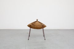 Gian Franco Legler Style Italian Woven Wicker and Maroon Wire Leg Basket