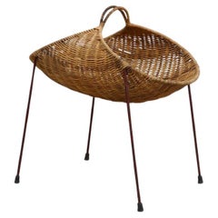 Gian Franco Legler Style Italian Woven Wicker and Maroon Wire Leg Basket