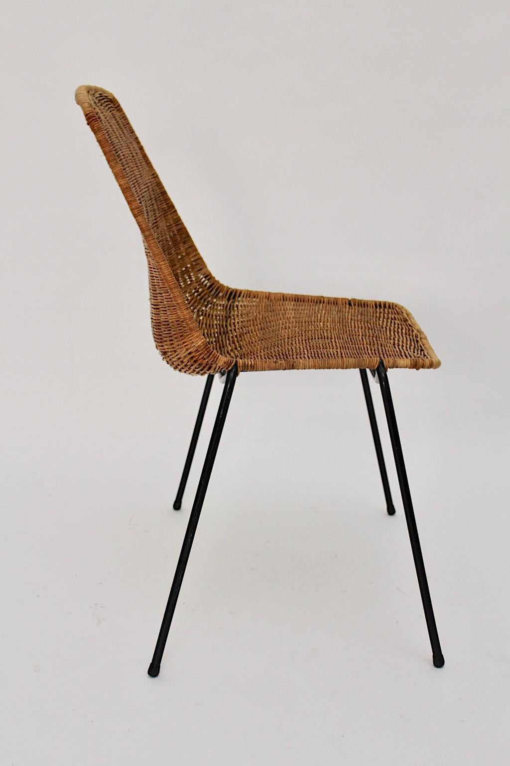 Swiss Gian Franco Legler Vintage Rattan Metal Mid-Century Modern Chair Switzerland