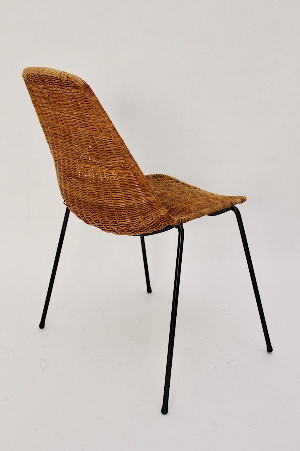 Gian Franco Legler Vintage Rattan Metal Mid-Century Modern Chair Switzerland In Good Condition In Vienna, AT