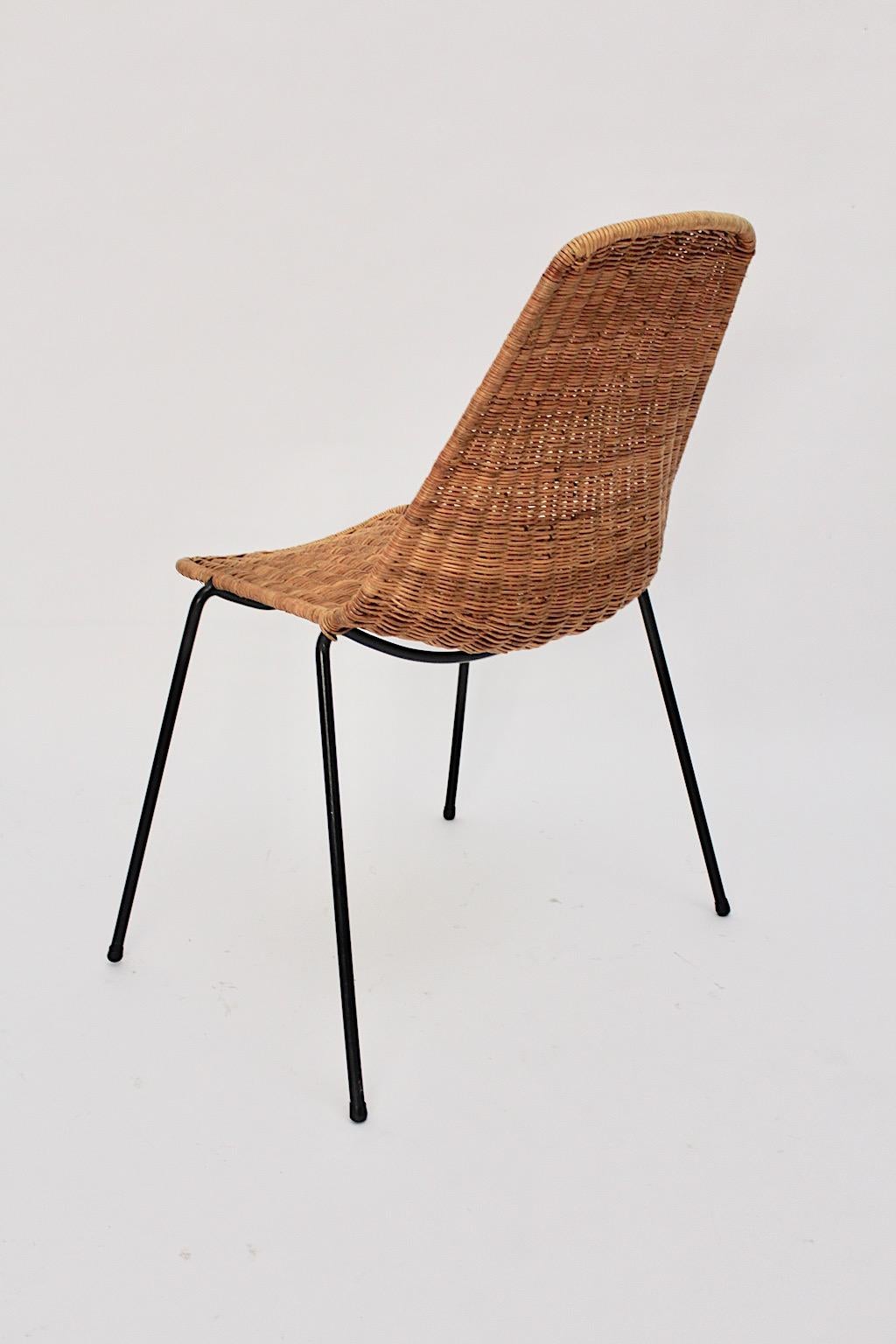 20th Century Gian Franco Legler Vintage Rattan Metal Mid-Century Modern Chair Switzerland