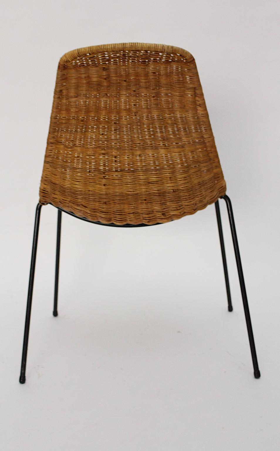 Gian Franco Legler Vintage Rattan Metal Mid-Century Modern Chair Switzerland 1