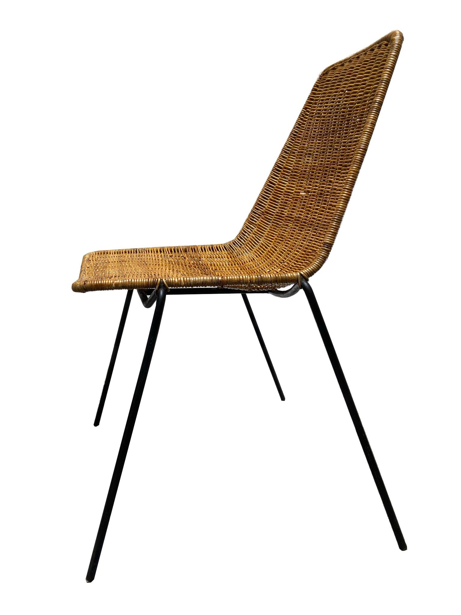 Swiss Gian Franco Legler Vintage Rattan Metal Mid-Century Modern Chairs, 1970s