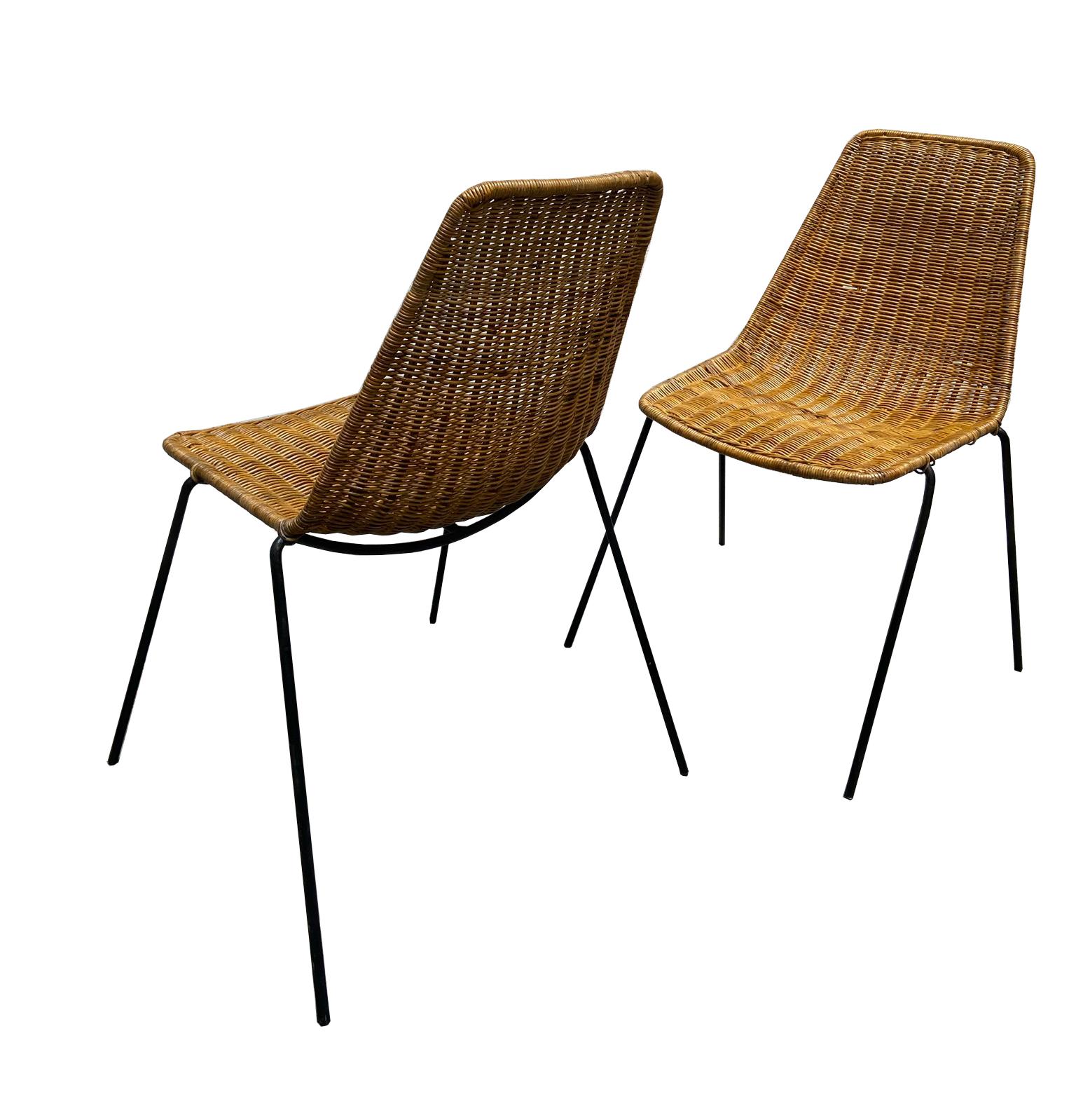 Gian Franco Legler Vintage Rattan Metal Mid-Century Modern Chairs, 1970s 1