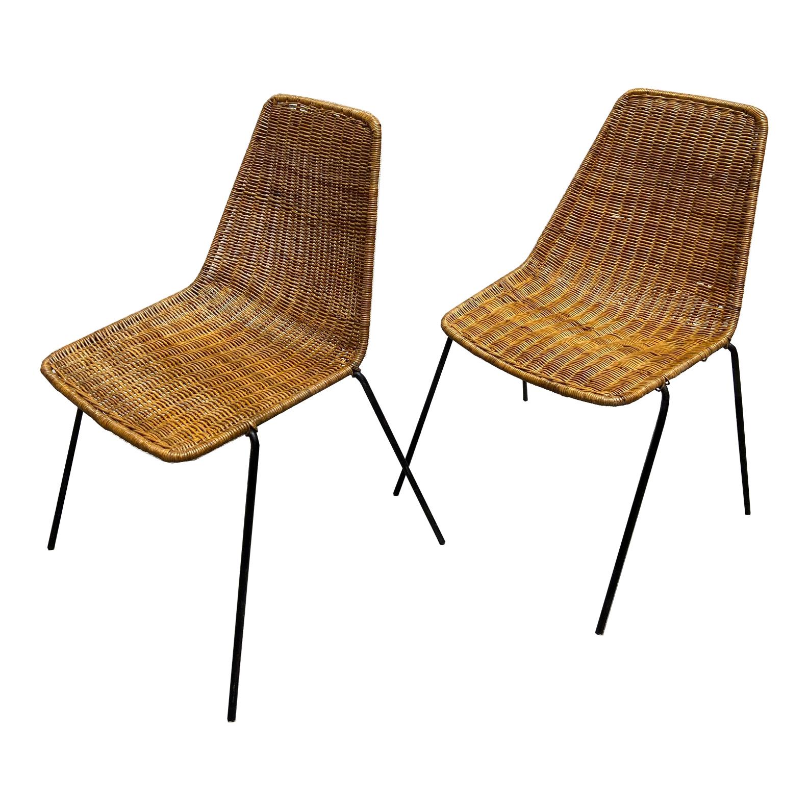 Gian Franco Legler Vintage Rattan Metal Mid-Century Modern Chairs, 1970s