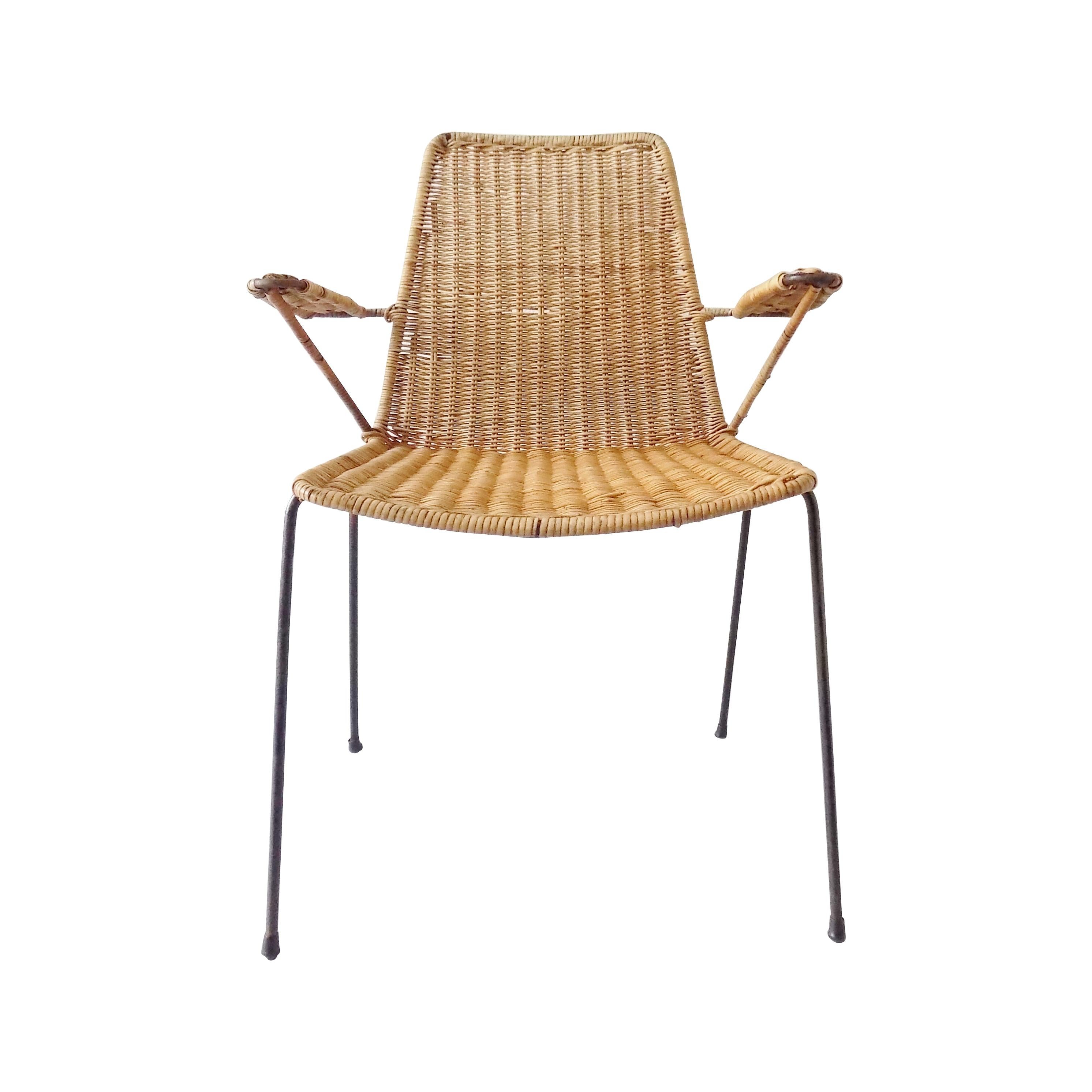 Gian Franco Legler Wicker Chair 1950s, Swiss, Mid-Century Modern, Basket Chair For Sale