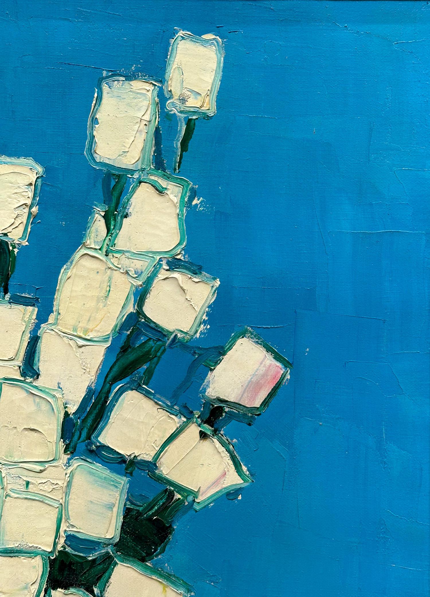 „Abstraktes Stillleben“, farbenfrohes, geblümtes Ölgemälde auf Leinwand, gerahmt, Mitte des Jahrhunderts (Blau), Still-Life Painting, von Gian Luigi Campanile