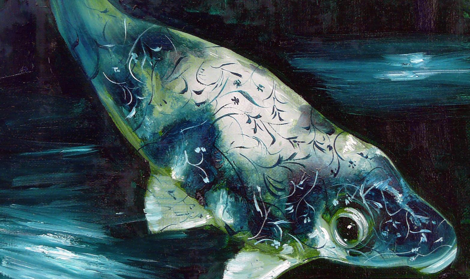 Abyss 5A - contemporary and classic painting, elegant and strong fish subject 