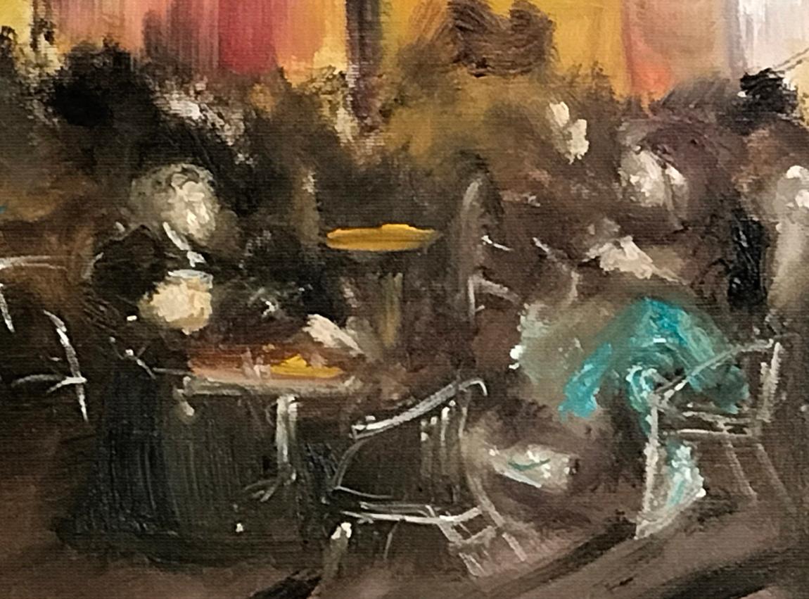 Cape Townes Cafe - Scène de ville contemporaine et mystique, Huile sur toile - Contemporain Painting par Gian Marco Capraro