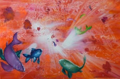 Leibniz Universe 15U - Contemporary and colorful underwater scene, Oil on canvas