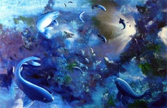 Leibniz Universe 1U - Contemporary and colorful underwater scene, Oil on canvas