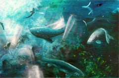 Leibniz Universe 3U - Contemporary and colorful underwater scene, Oil on canvas