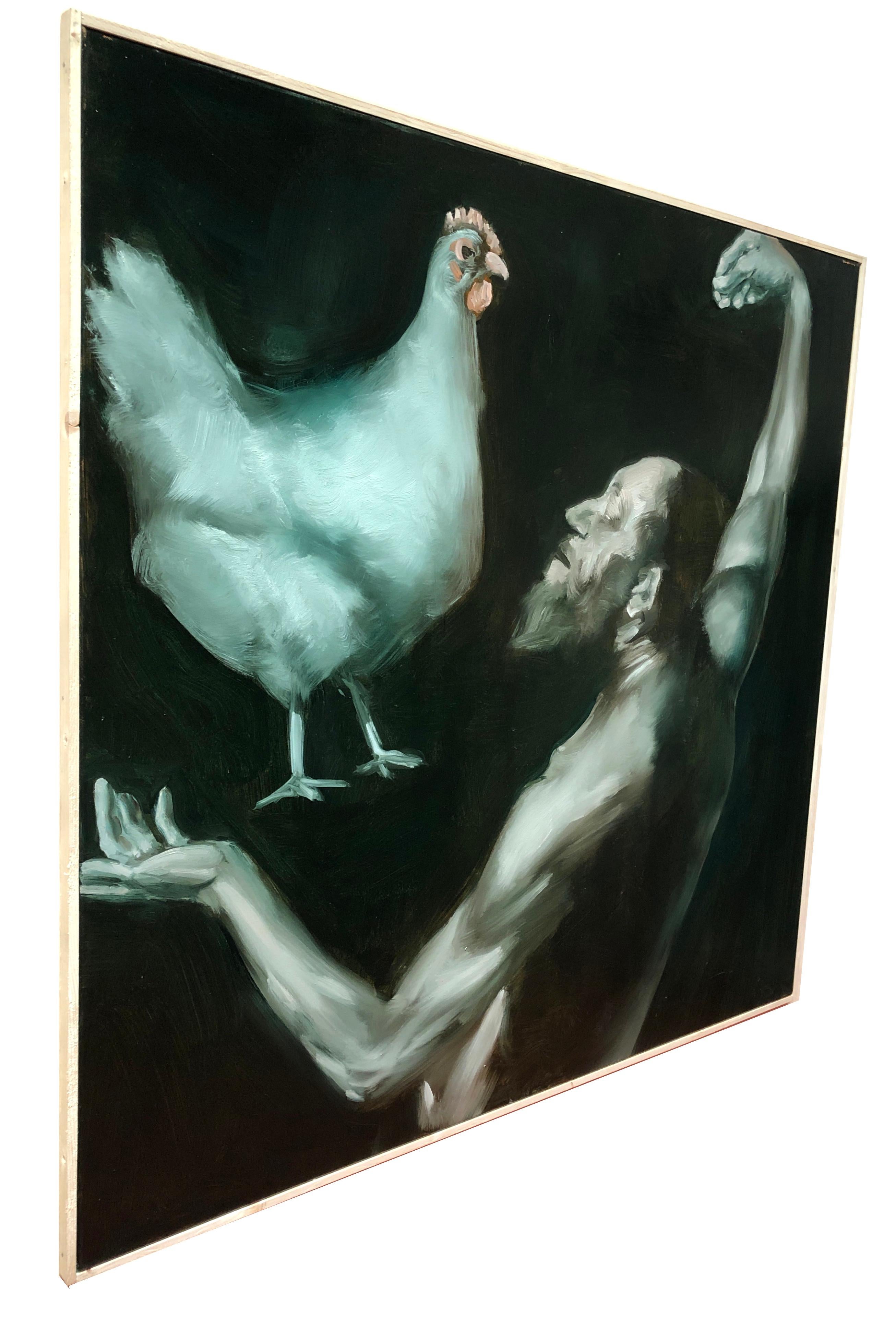 Viejo Maestro - 16M- pintura contemporánea y clásica, tema elegante y fuerte - Figurative Painting Negro de Gian Marco Capraro