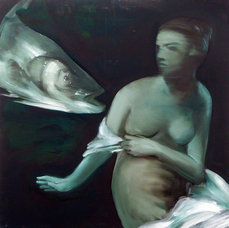 Gian Marco Capraro Nude Painting - Old Master - 8M- Roman inspired oil painting, with nude woman and fish