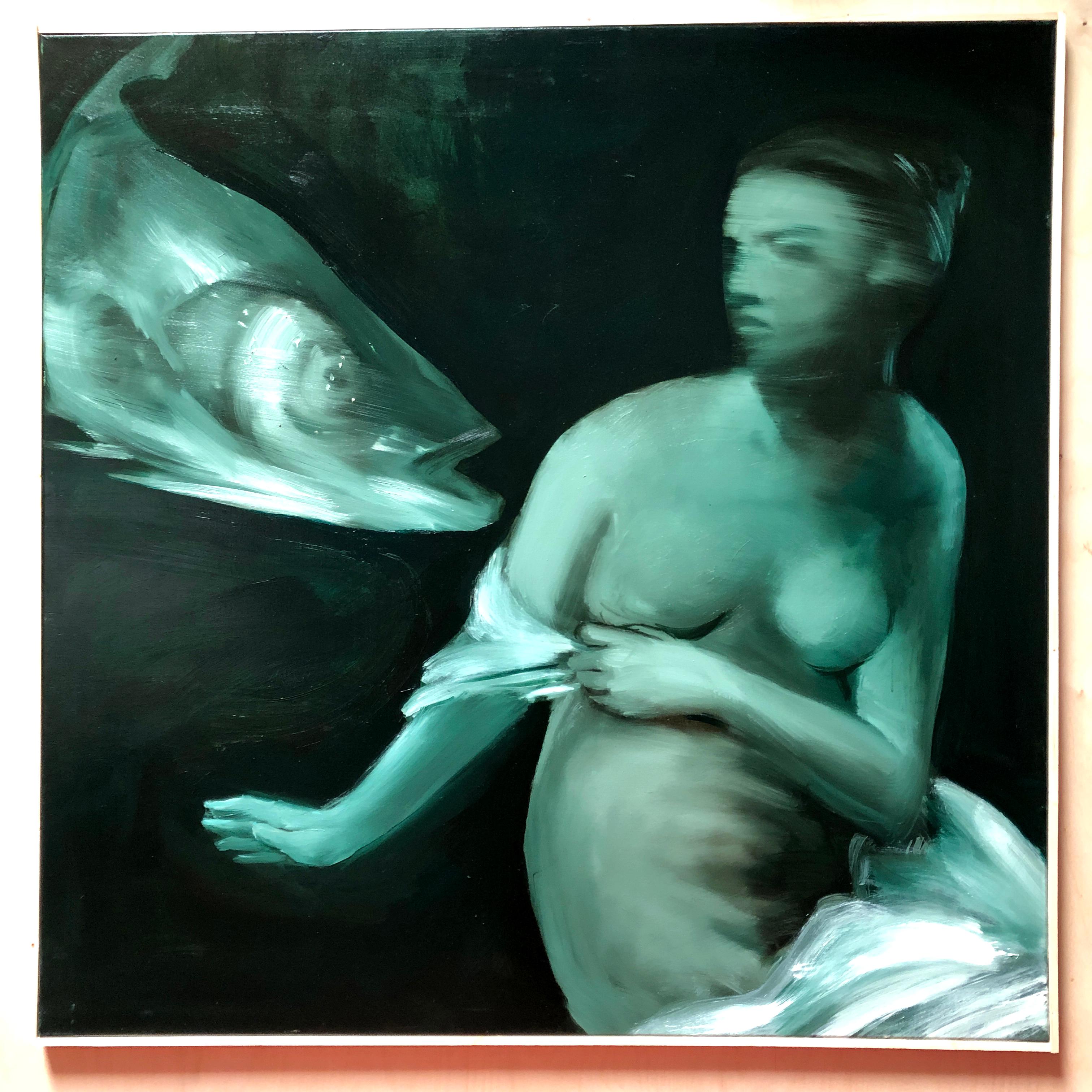 Old Master - 8M- Römisch inspiriertes Ölgemälde, mit nackter Frau und Fisch (Zeitgenössisch), Painting, von Gian Marco Capraro