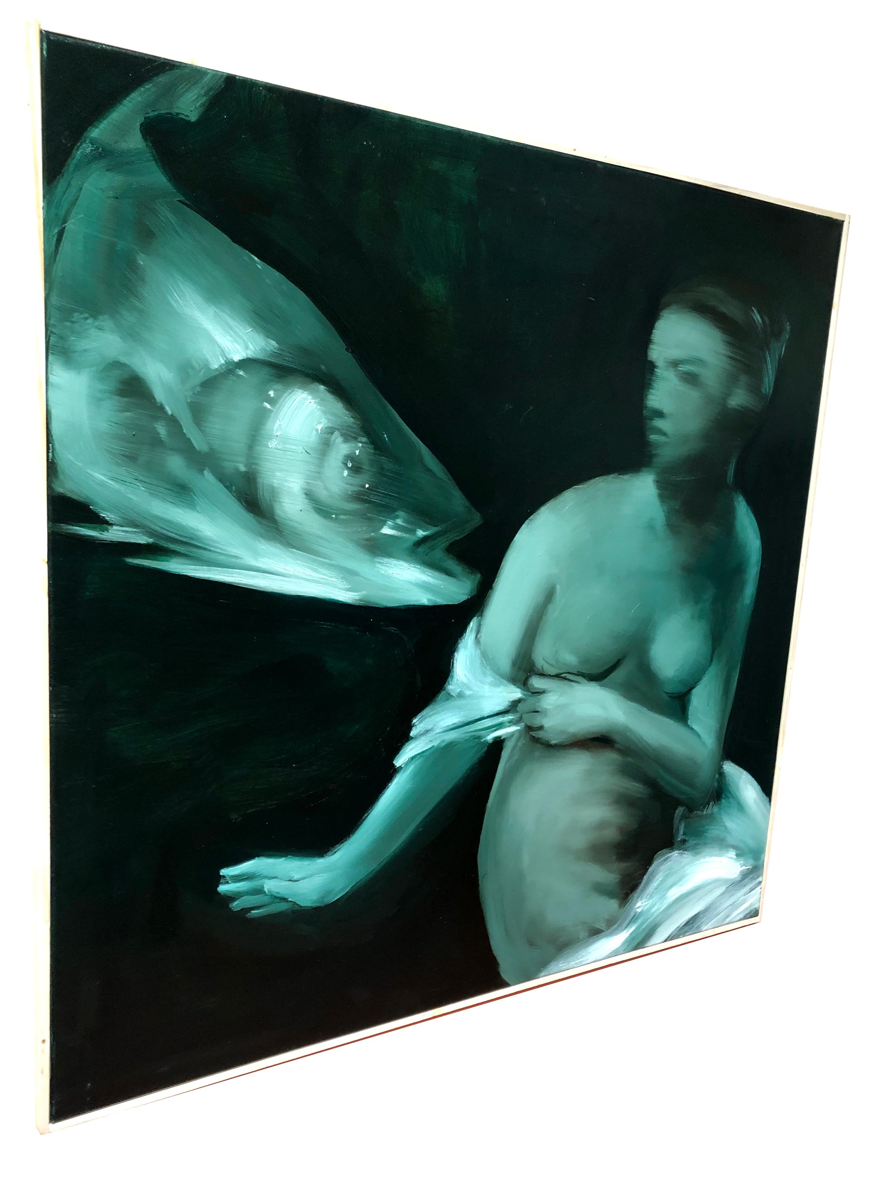 Old Master - 8M- Römisch inspiriertes Ölgemälde, mit nackter Frau und Fisch (Schwarz), Nude Painting, von Gian Marco Capraro