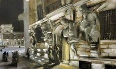Omenoni - Scena di città contemporanea e mistica, Olio su tela