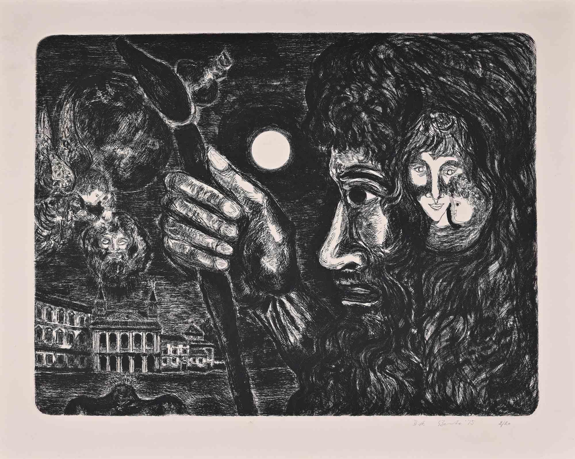 La composición es un Aguafuerte original realizado por Gian Paolo Berto en 1975.

Firmado a mano, fechado y numerado por el artista con lápiz en la esquina inferior derecha.

Buen estado sobre una cartulina blanca.

Gian Paolo Berto nació y creció