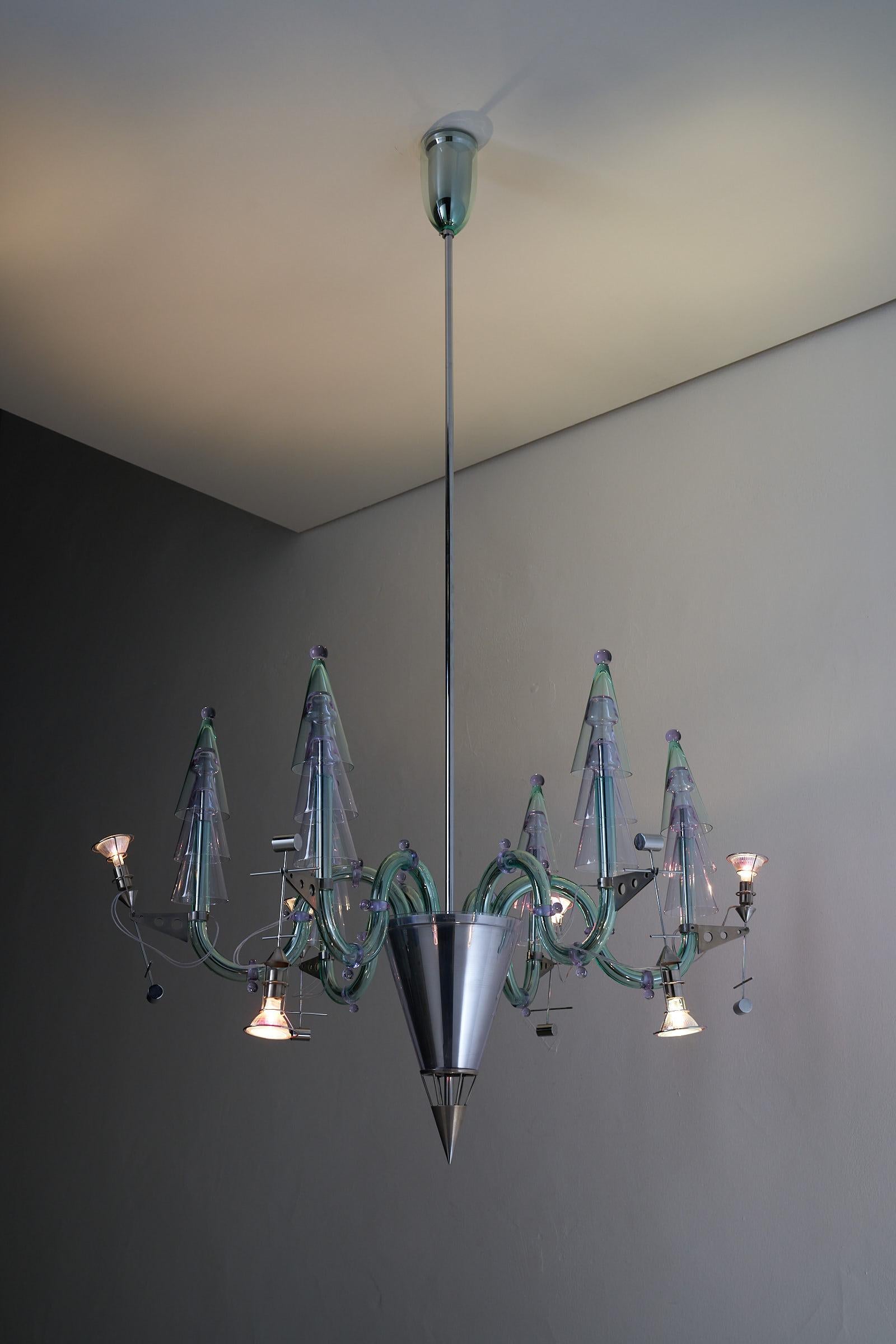 Postmoderno Gian Paolo Canova, Carlo Moretti Lampadario in vetro di Murano in vendita