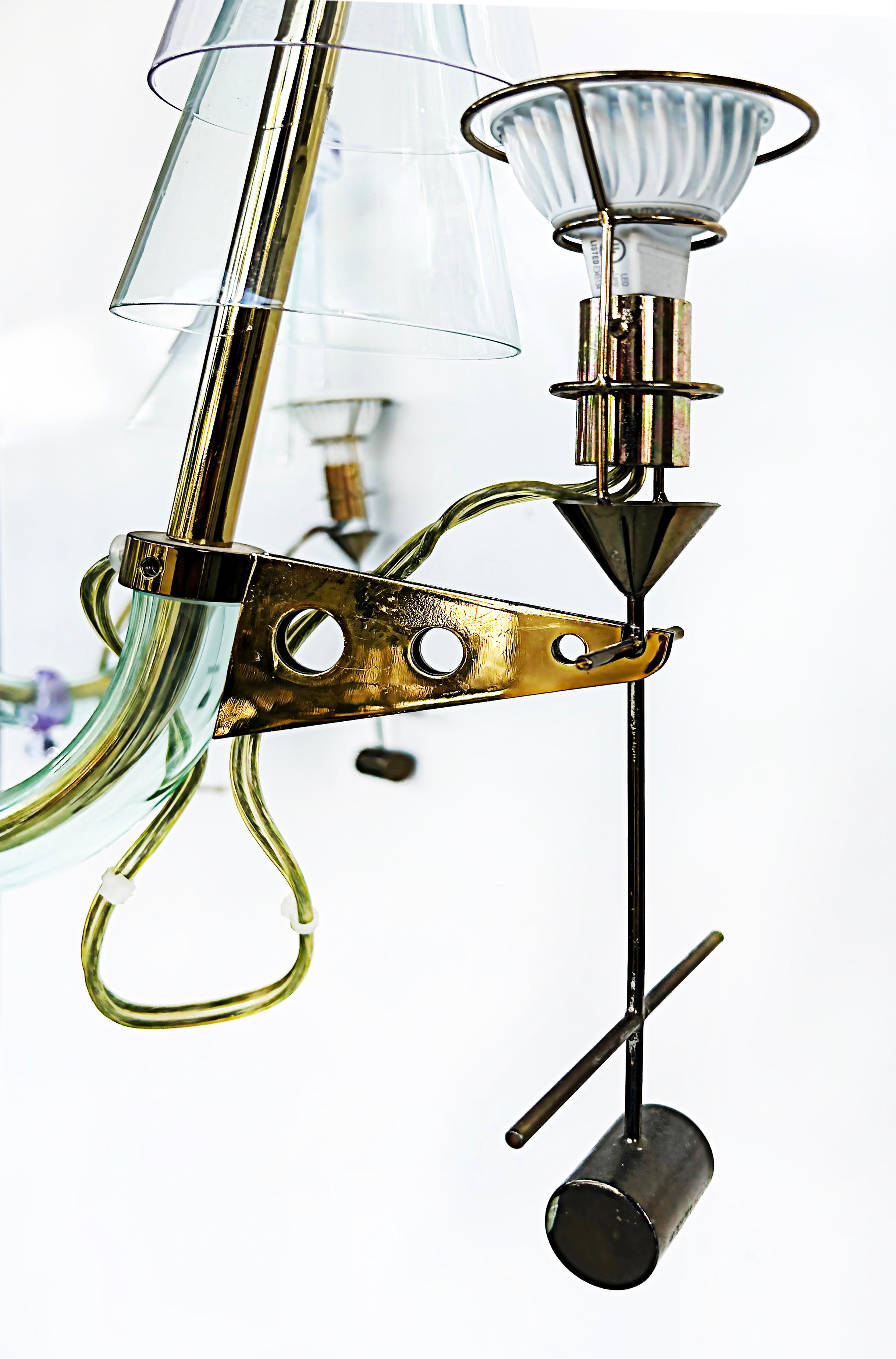 Gian Paolo Canova, Carlo Moretti Murano Glass Chandelier in Brass, 6 Lights  For Sale 2