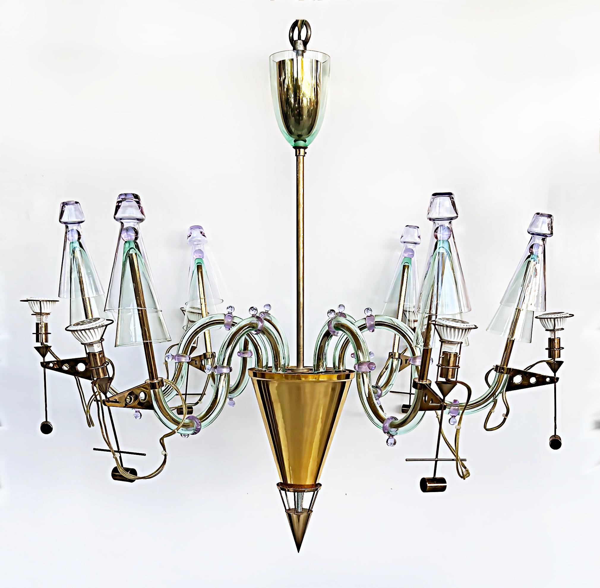 Lustre en verre de Murano en laiton à 6 éclairages de Gian Paolo Canova, Carlo Moretti  en vente 3