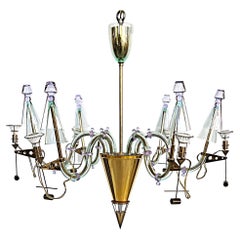 Retro Gian Paolo Canova, Carlo Moretti Murano Glass Chandelier in Brass, 6 Lights 