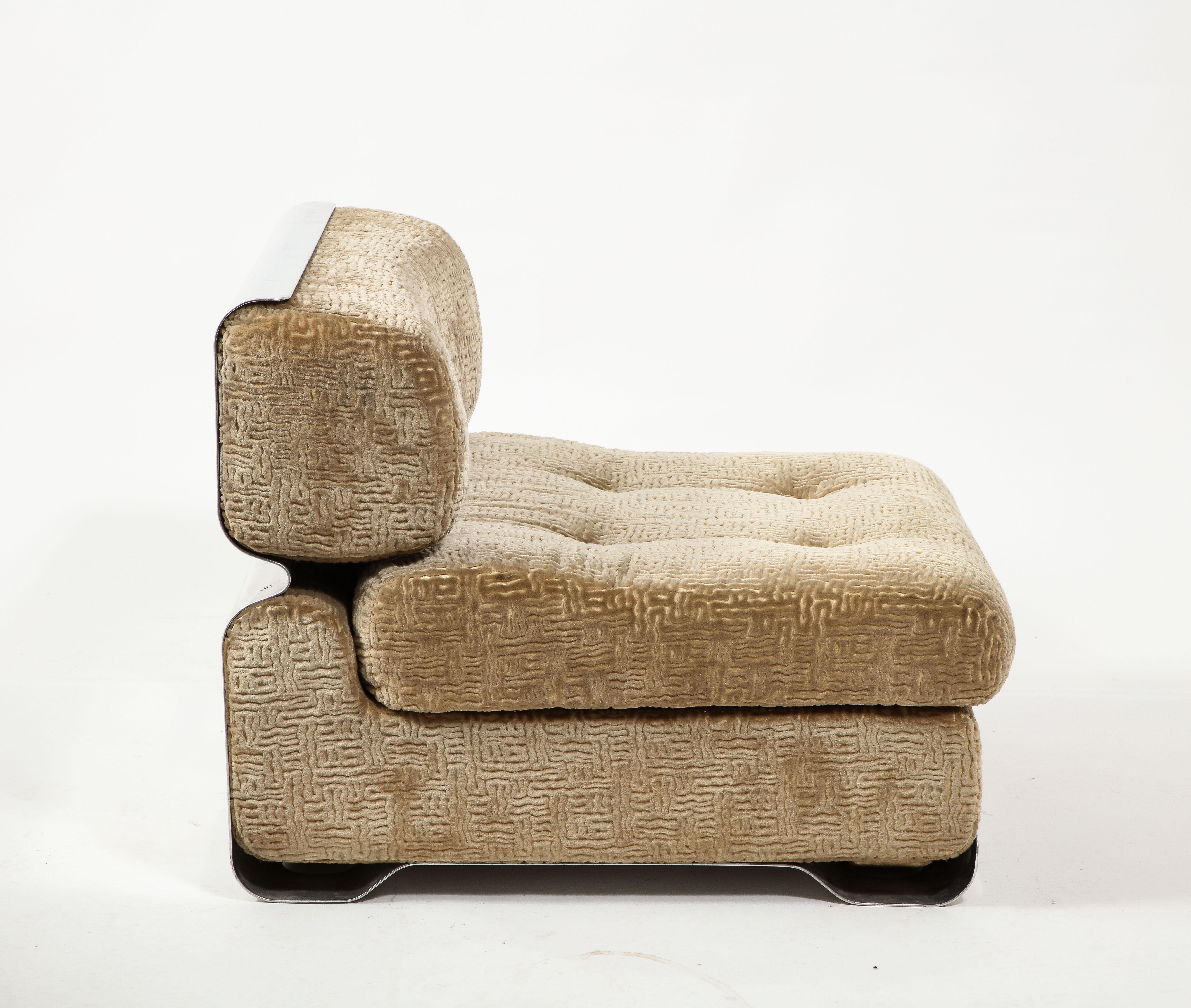 Late 20th Century Gian Pietro Arosio, Three Aluminum & Velvet Armchairs Forming Sofa, Italy 1970's For Sale