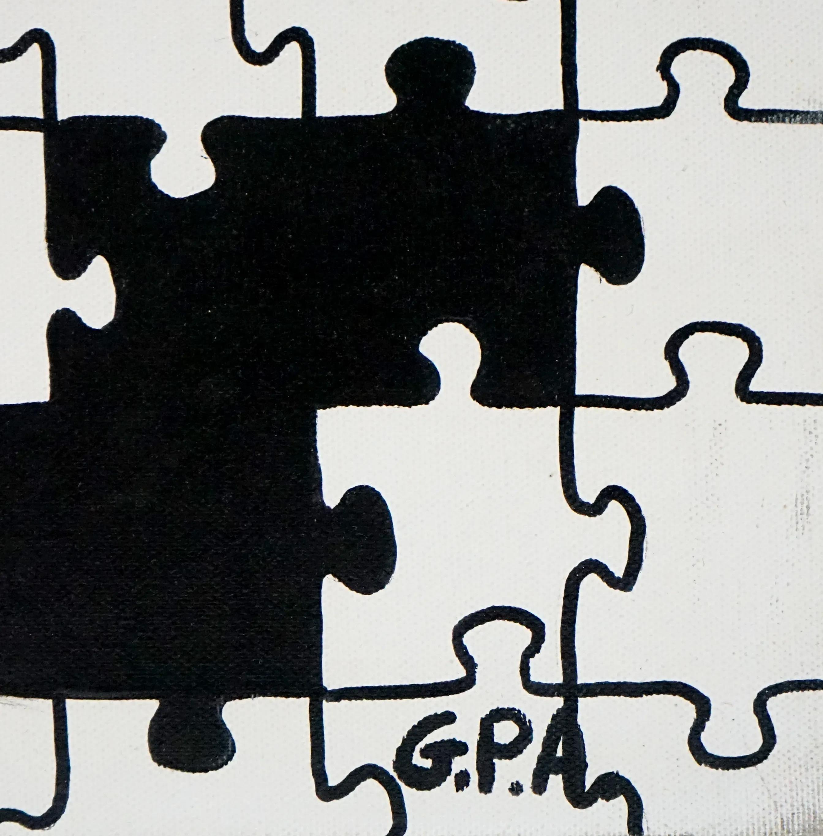 Pintura Contemporánea Abstracta Geométrica Negro Blanco Firmada Italia 21a - Painting Geométrico abstracto de Gian Pietro Arzuffi