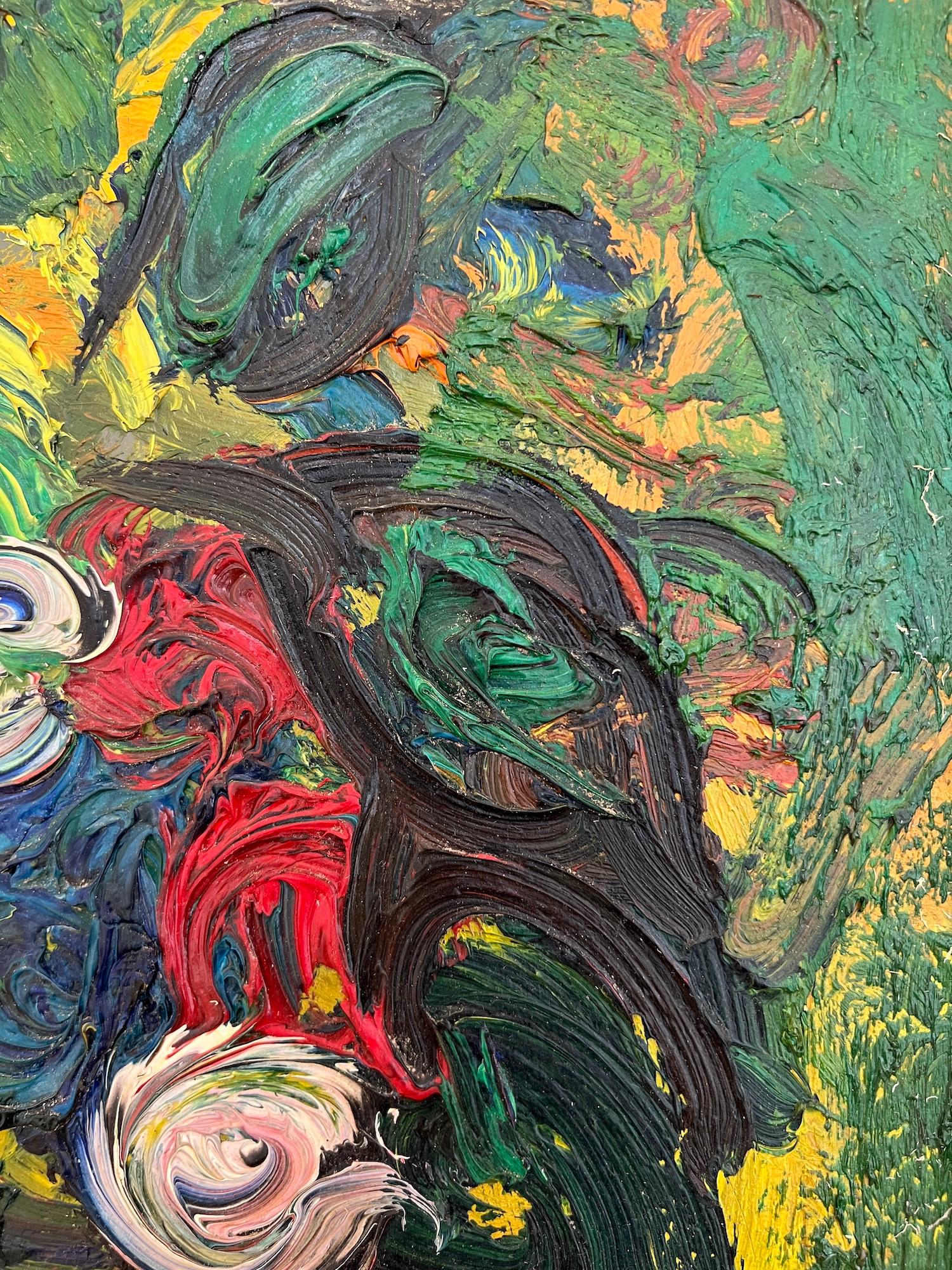 Trabajo en madera
Marco de madera salmón
Dimensiones con marco : 56 x 41 x 1,7 cm


Esta obra de arte, dominada por remolinos de colores vibrantes y atrevidos, encarna una sensación de energía tumultuosa. Las pinceladas, a la vez dinámicas y