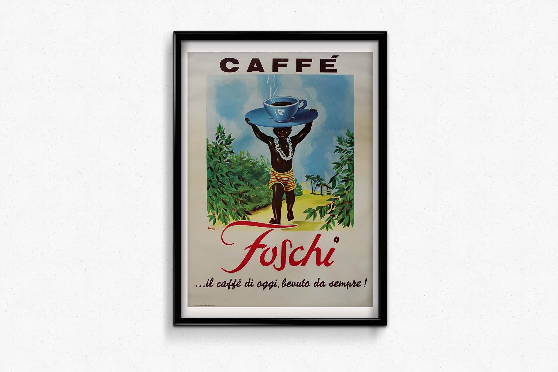 In 1960, artist Gian Rusa poured his vibrant creativity into an advertising poster for Caffé Foschi, giving life to the tagline, 