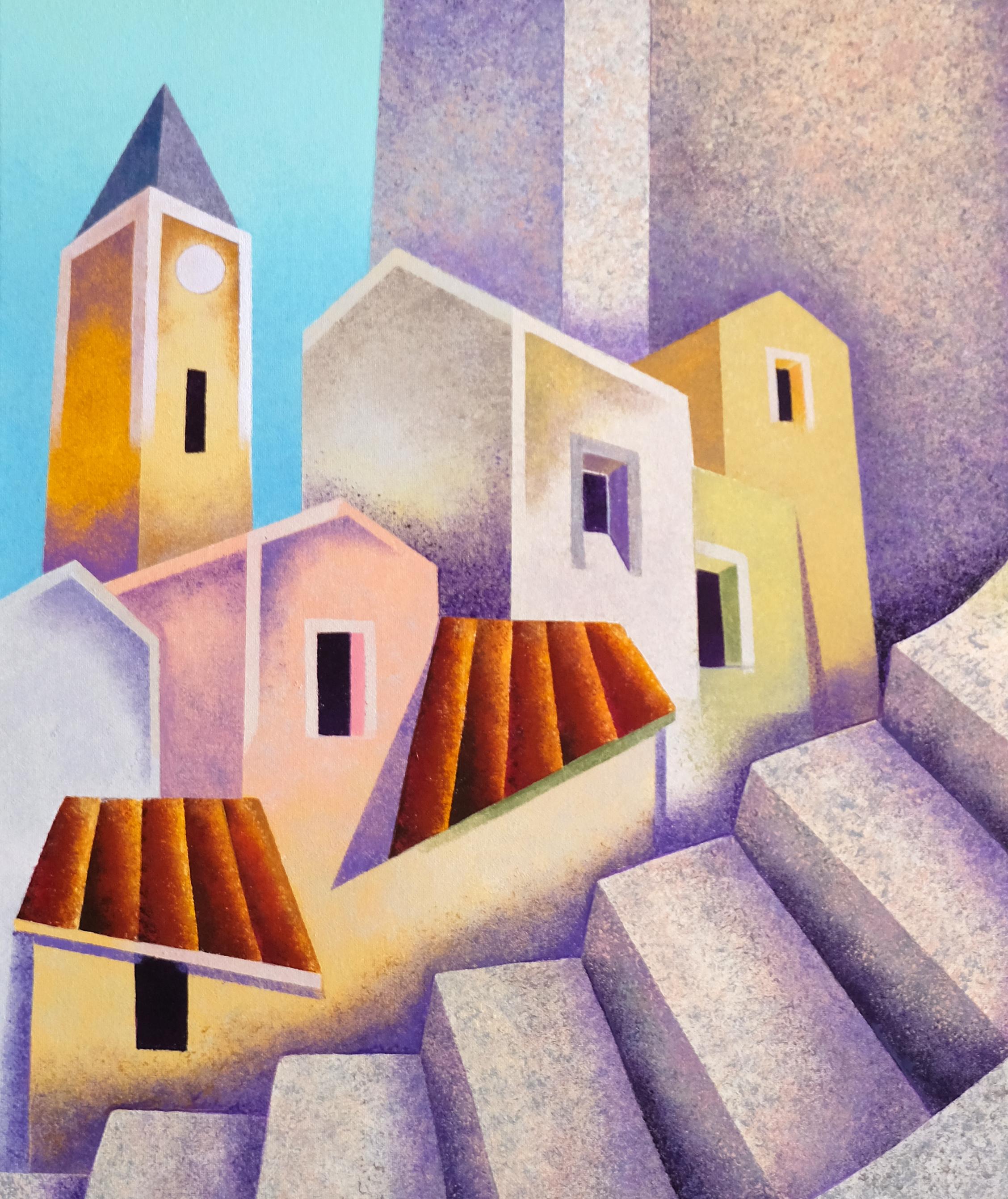 Paesaggio dialogante - Brown Landscape Painting by Giancarlo Colombo